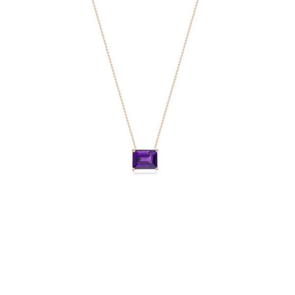 Emerald Cut Amethyst Solitaire Necklace 14k Gold