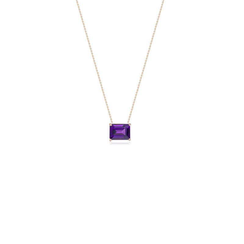 Emerald Cut Amethyst Solitaire Necklace 14k Gold