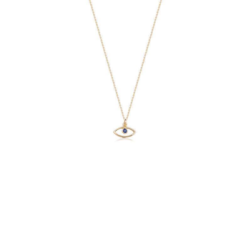 Sapphire Evil Eye Charm Necklace, 14K Yellow Gold