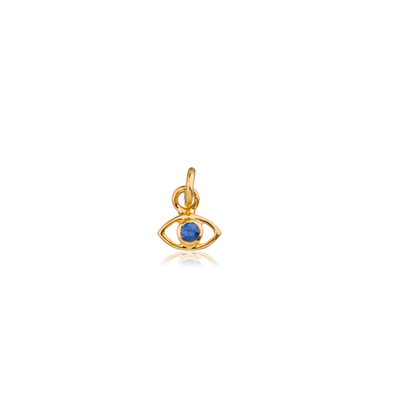 Sapphire Evil Eye Charm Necklace, 14K Yellow Gold