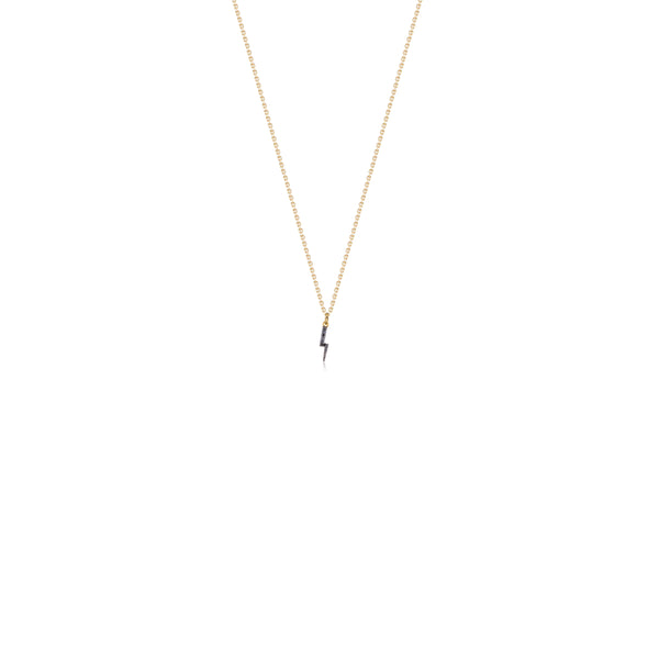 Lightning Bolt Necklace with Black Diamonds in 14K Yellow Gold