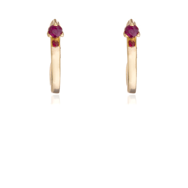 Mika, Ruby Earrings with Mini Hoops, 14K Yellow Gold