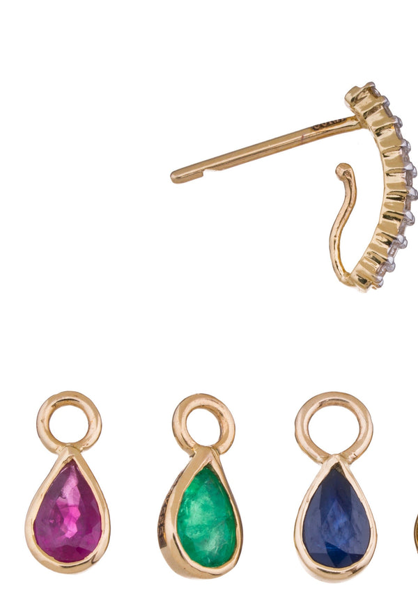 Lucia, Diamond and Emerald Drop Earrings, 14K Yellow Gold