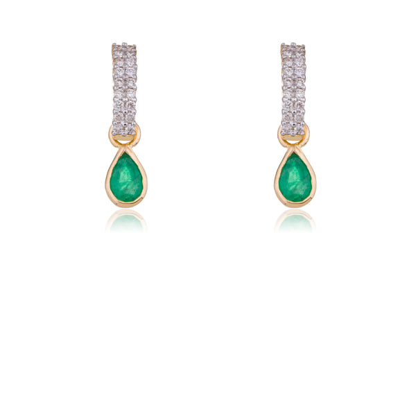 Lucia, Diamond and Emerald Drop Earrings, 14K Yellow Gold