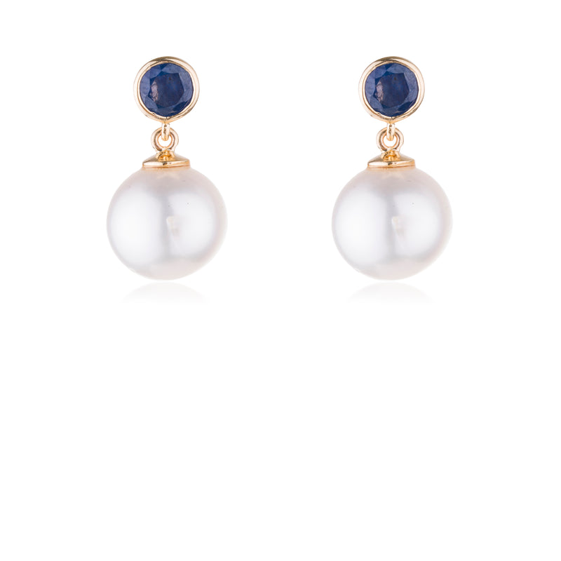Annie Sapphire and Pearl Drop Earrings, 14K Yellow Gold