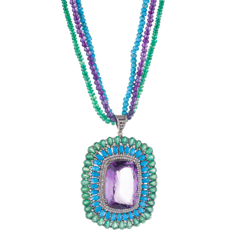 Samyukta Amethyst, Emerald and Turquoise Necklace