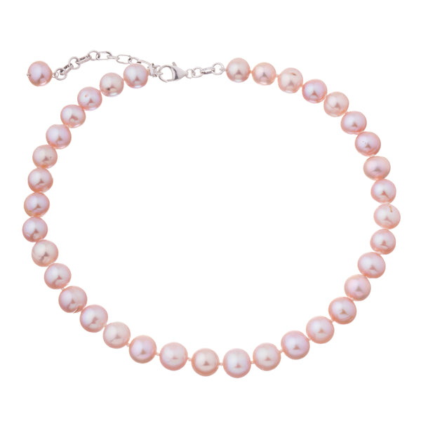 Jackie Pink Cultured Pearl Necklace, Sterling Silver