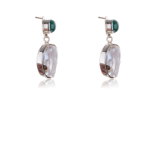 Jackie Baroque Pearl and Malachite Earrings