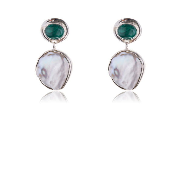 Jackie Baroque Pearl and Malachite Earrings