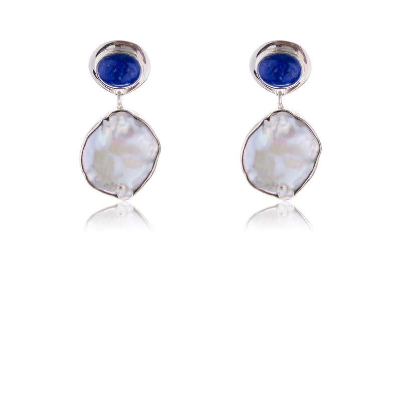 Jackie Baroque Pearl and Lapis Earrings, Sterling Silver