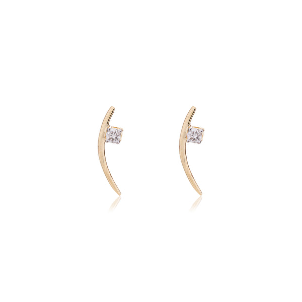 Adira, Sword Earrings with Diamonds, 14K Yellow Gold