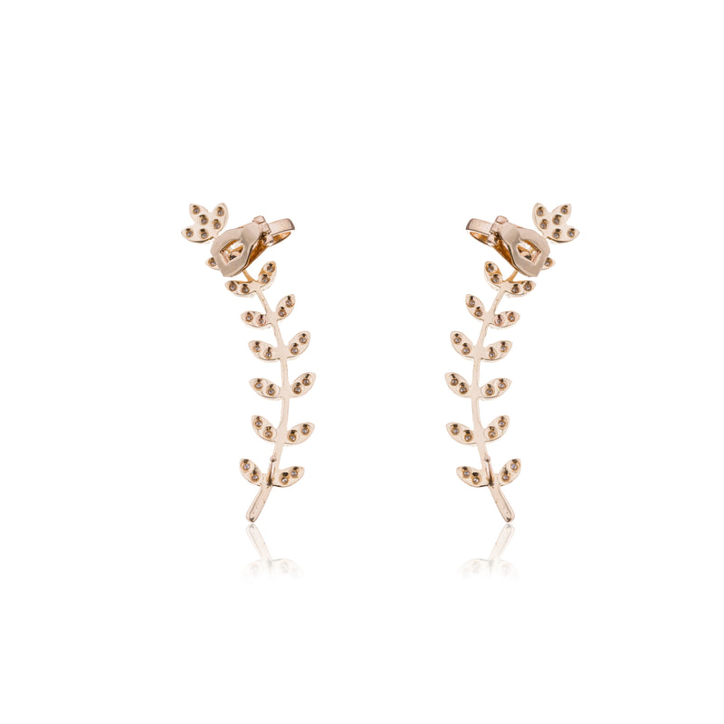 Marsha, 8 Leaf Diamond Climber Earrings, 14K Yellow Gold