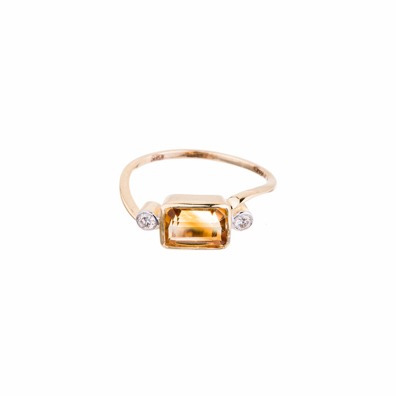 Riley, Citrine Ring with Diamonds, 14K Yellow Gold