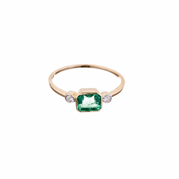 Riley, Mini Emerald Ring with Diamonds, 14K Yellow Gold