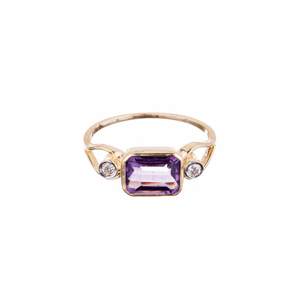Riley, Amethyst Ring with Diamonds, 14K Yellow Gold