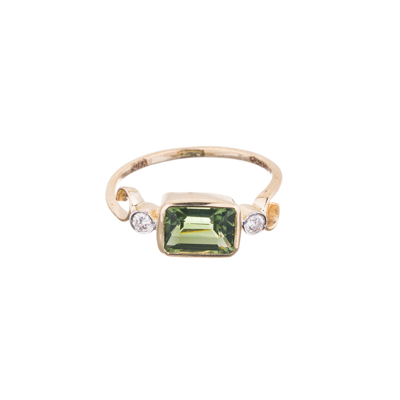 Riley, Green Tourmaline Ring with Diamonds, 14K Yellow Gold