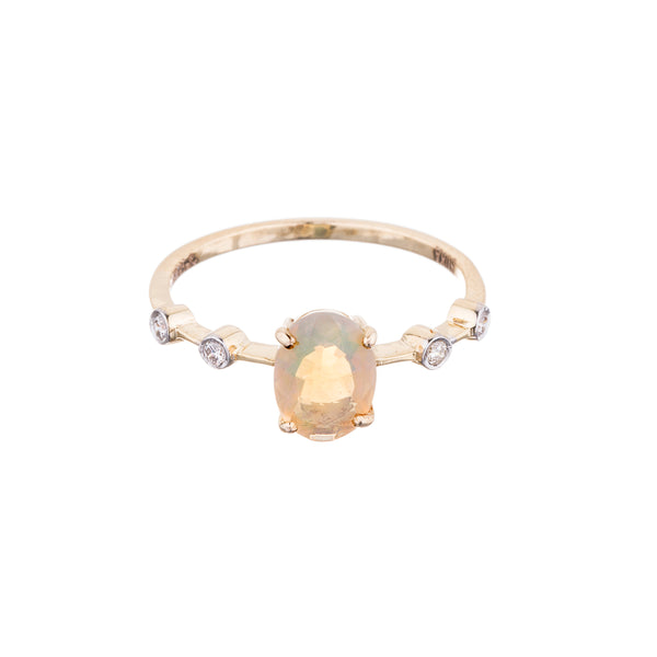 Noor Opal Ring with Diamonds, 14K Yellow Gold