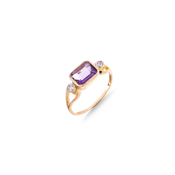 Riley, Amethyst Ring with Diamonds, 14K Yellow Gold