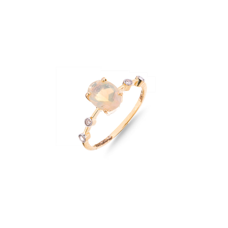 Noor Opal Ring with Diamonds, 14K Yellow Gold
