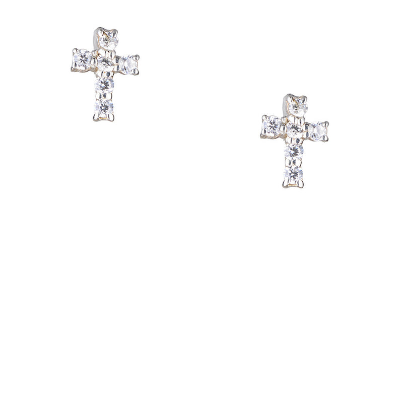 Faith Cross CZ Earrings in Sterling Silver