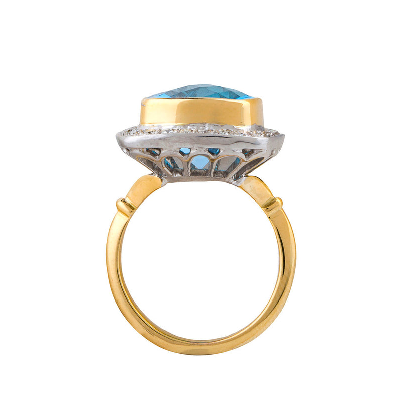Rachel, Blue Topaz and Diamond Ring 14k Gold