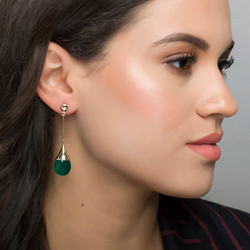 Marina Green Onyx Earrings, Gold Vermeil
