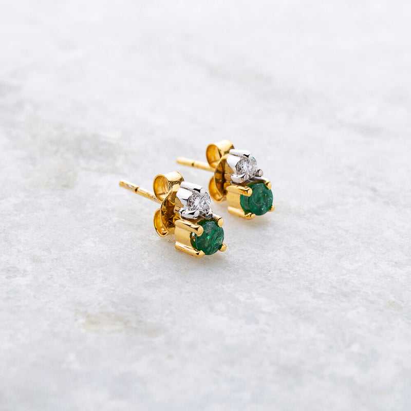 Astrid, Emerald Diamond Studs 14k Gold