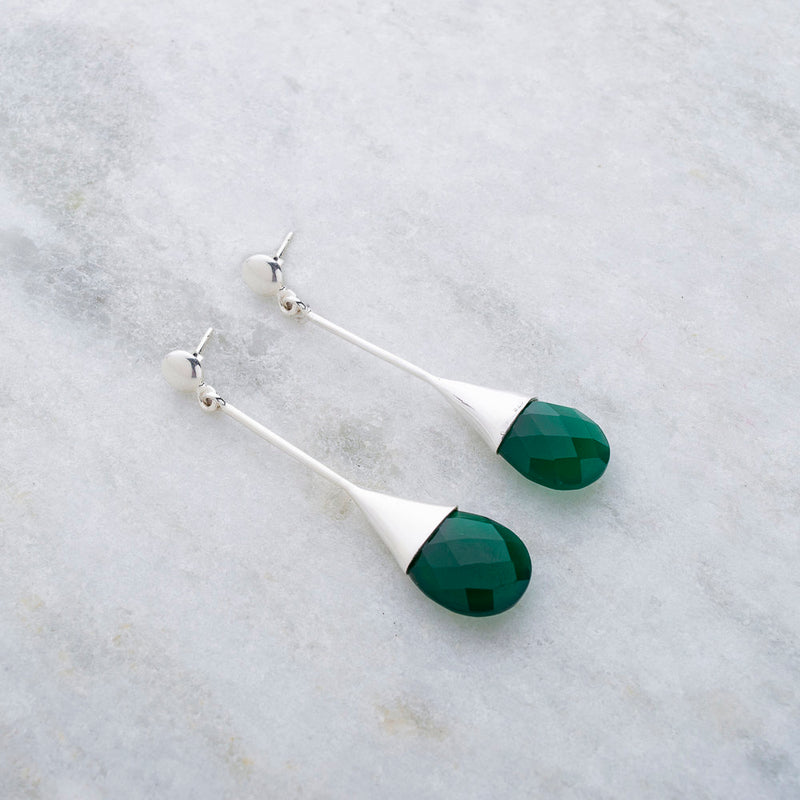 Marina Green Onyx Earrings, Sterling Silver
