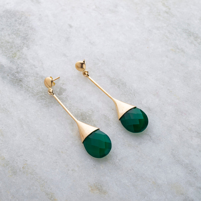 Marina Green Onyx Earrings, Gold Vermeil