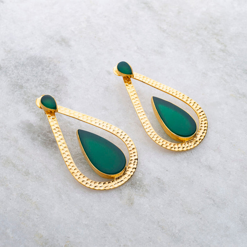 Marion Green Onyx Earrings, Gold Vermeil