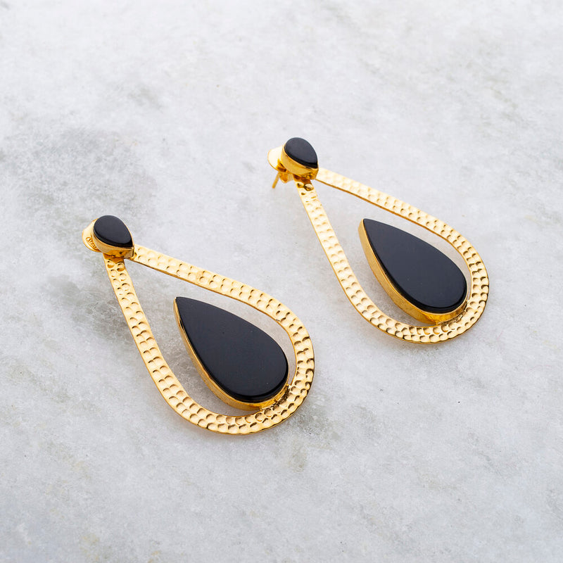 Marion Black Onyx Earrings, Gold Vermeil