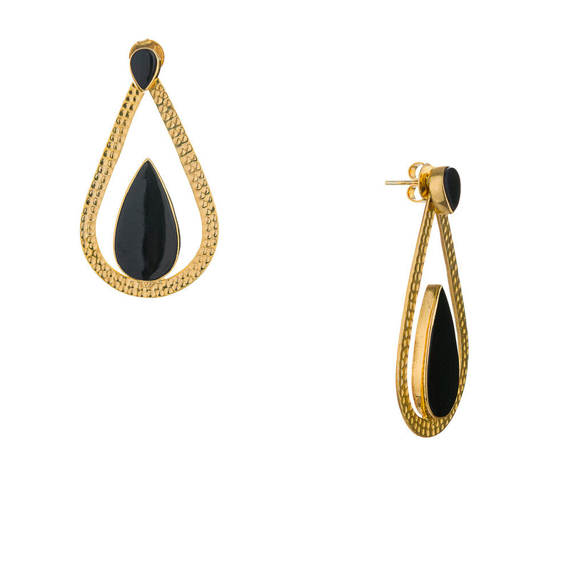 Marion Black Onyx Earrings, Gold Vermeil