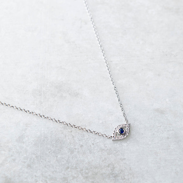 Evil Eye, Diamond and Sapphire 14k Necklace
