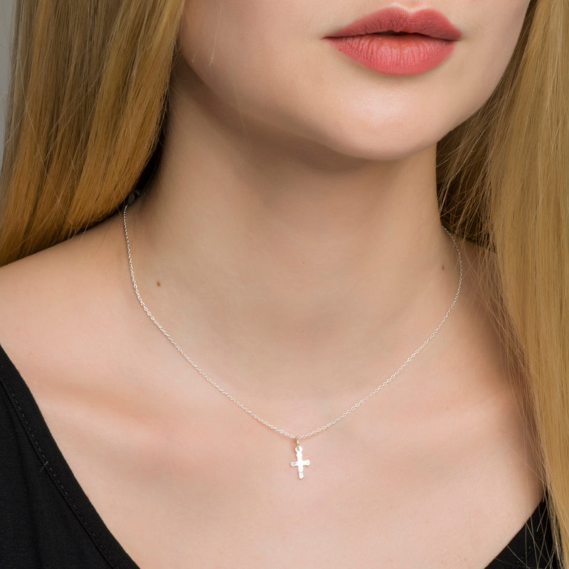 Small Cross Necklace, Sterling Silver