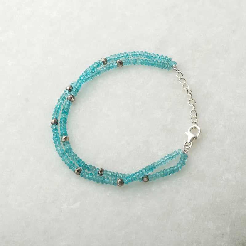 Apatite and Pyrite Double Bracelet, Sterling Silver