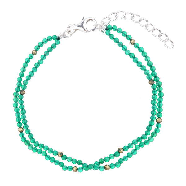 Green Onyx Double Bracelet, Sterling Silver