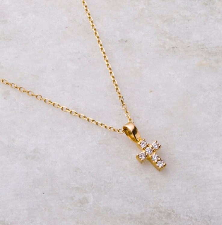 Faith Diamond Cross Necklace, 14K Gold