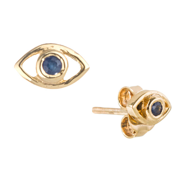Evil Eye Sapphire Studs, 14k Gold