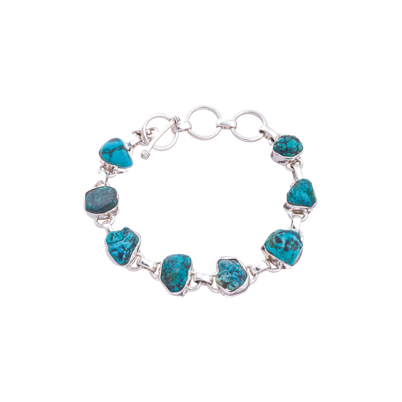 Raw Turquoise Bracelet, Sterling Silver