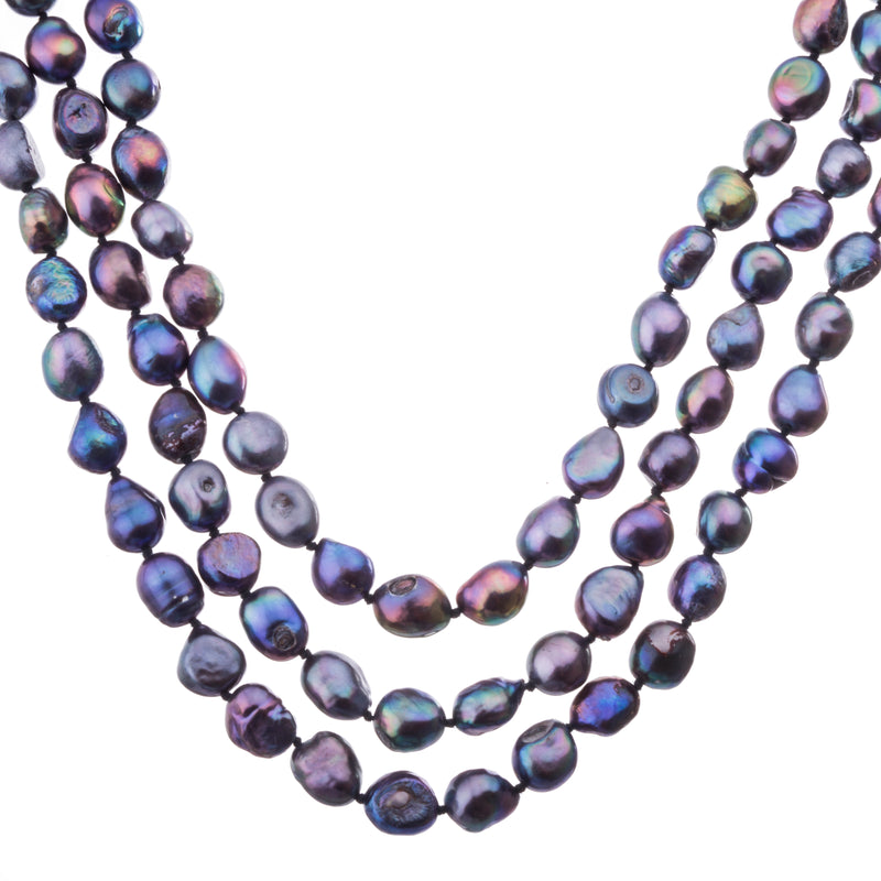 Coco Cultured Black Pearl Necklace, Sterling Silver