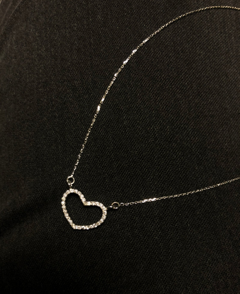 Open Heart Diamond Necklace,14k Gold