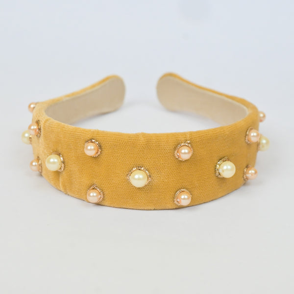 Headband with Cultured Pearls in Beige