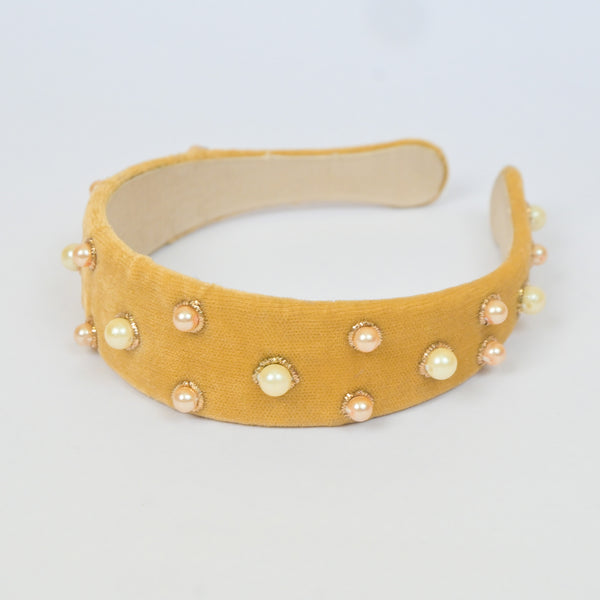 Headband with Cultured Pearls in Beige