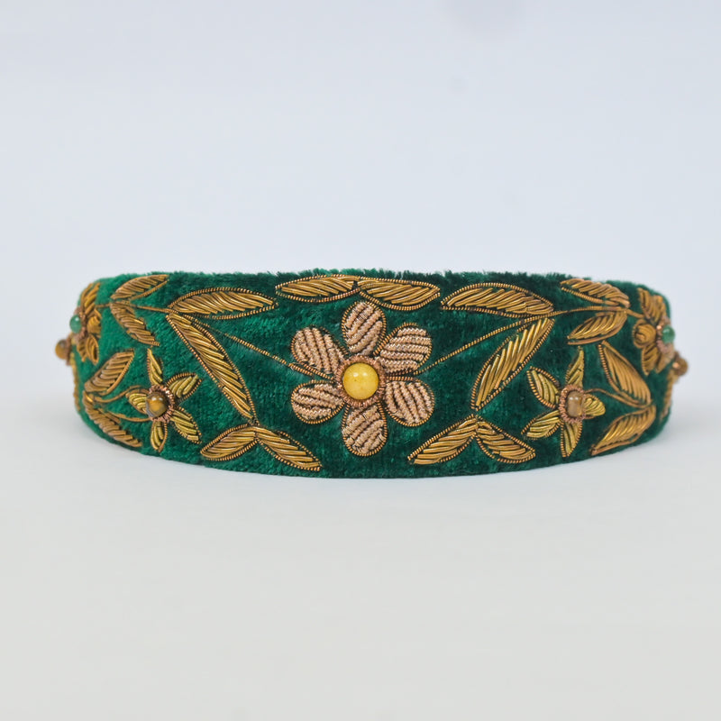 Headband with Flower Embroidery in Green