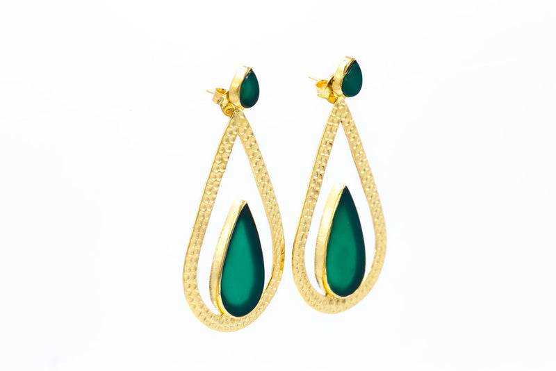 Marion Green Onyx Earrings, Gold Vermeil