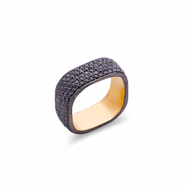 Magumi Black Diamond Square Ring, 18K Yellow Gold