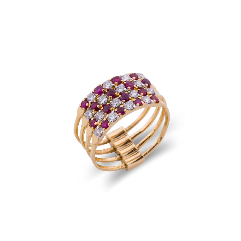 Roanne, 4 Band Ruby and Diamond 14k Ring