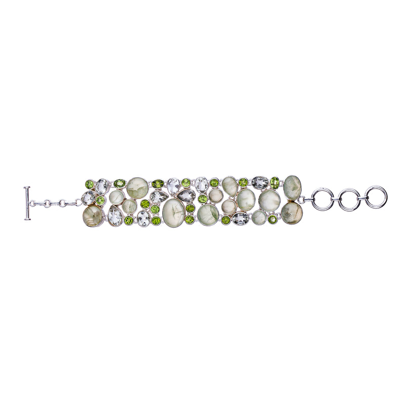 Silesia Praseolite and Peridot Bracelet, Sterling Silver