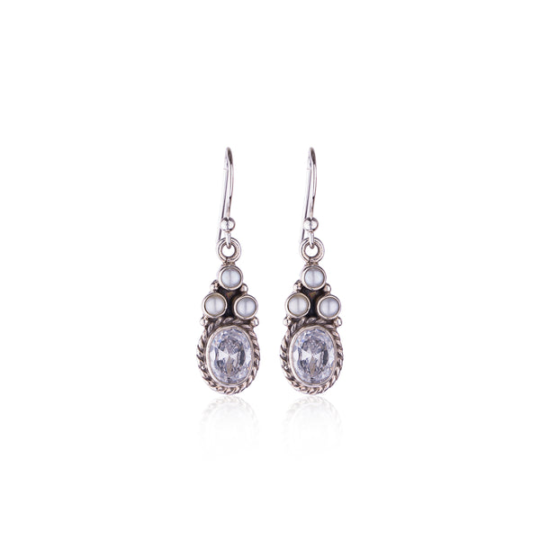 Hoku CZ and Cultured Pearl Earrings, Sterling Silver
