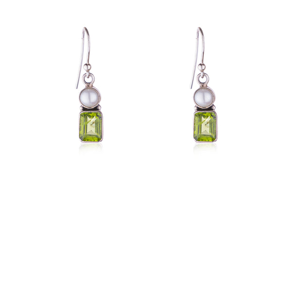 Quinn Peridot and Cultured Pearl Earrings, Sterling Silver